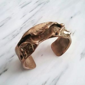 Vintage Boho Brutalist Brass Cuff Bracelet Signed